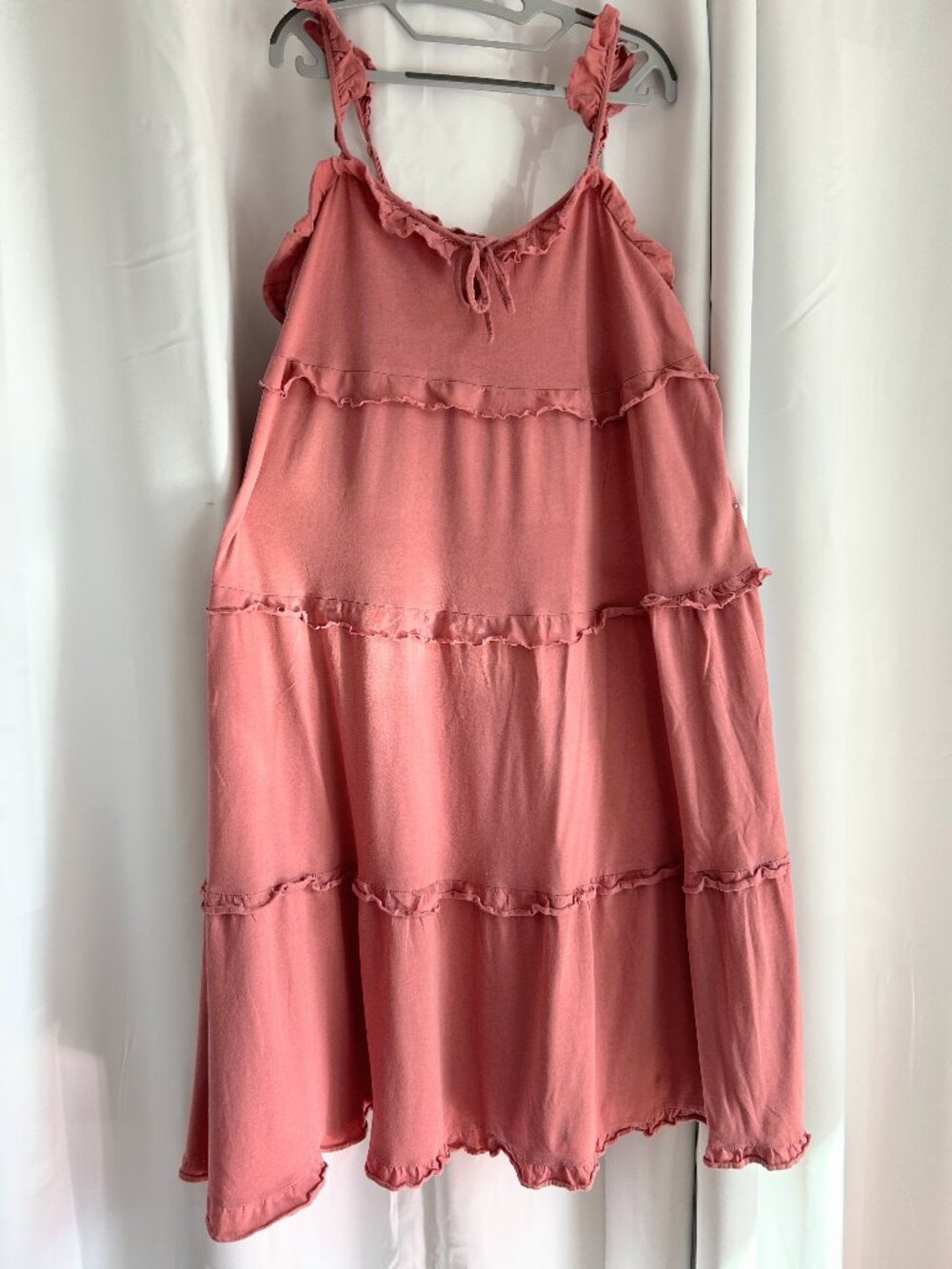 J.Crew Spaghetti Strap Tiered Ruffle Midi Dress — Terracotta | Organic Cotton |